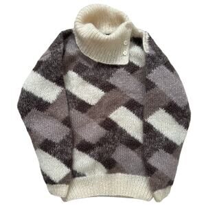 Nordstrom Classiques Vintage S Mohair Wool Cream Beige Geometric Knit Sweater